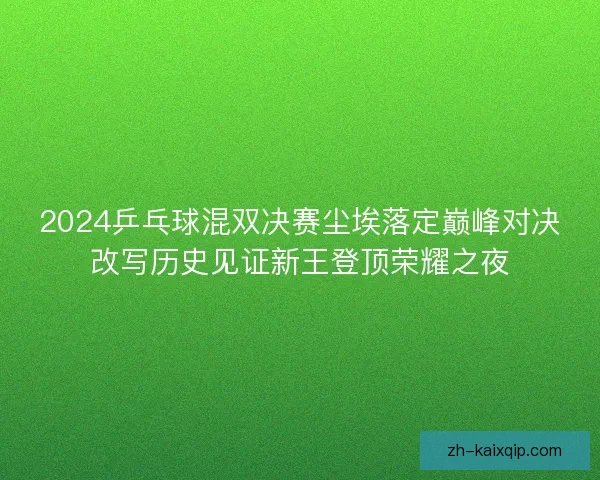 2024乒乓球混双决赛尘埃落定巅峰对决改写历史见证新王登顶荣耀之夜
