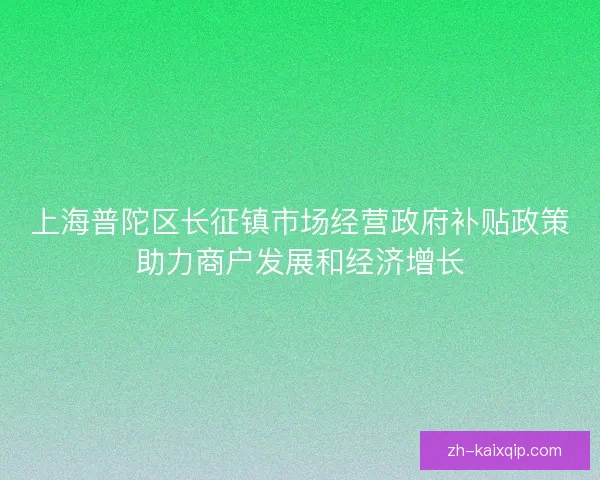 上海普陀区长征镇市场经营政府补贴政策助力商户发展和经济增长 上海普陀区长征镇市场经营政府补贴政策助力商户发展和经济增长