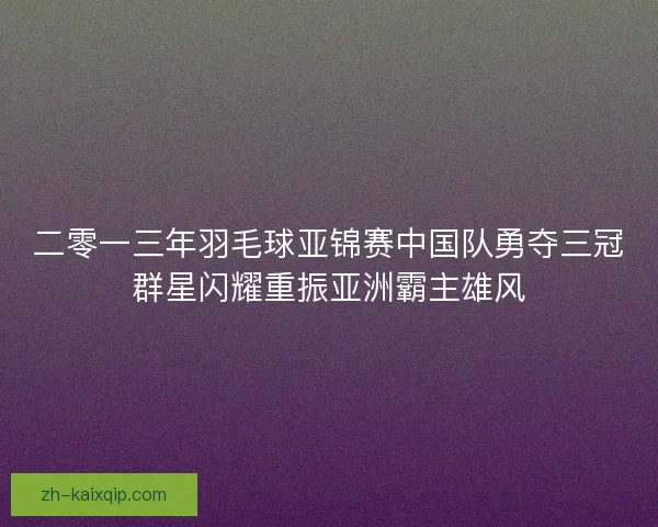 二零一三年羽毛球亚锦赛中国队勇夺三冠群星闪耀重振亚洲霸主雄风